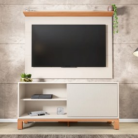 Painel TV 45 Pol 136cm com Rack Bancada para Sala Visari C01 - D'Rossi - Off White/Freijó