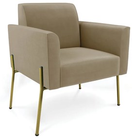 Poltrona Pé de Ferro Dourado Decorativa Marisa Suede - Marrom Rato