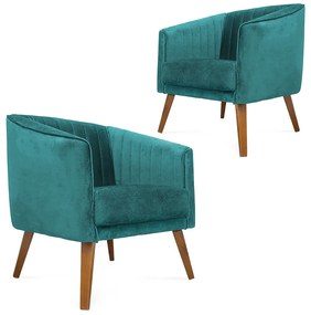 Kit 2 Poltronas Decorativas Dalia Pés de Madeira Suede Turqueza - Sheep Estofados - Água