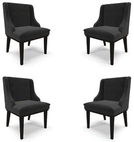 Kit 4 Cadeiras Decorativas Sala de Jantar Base Fixa de Madeira Firenze Veludo Preto G19 - Gran Belo