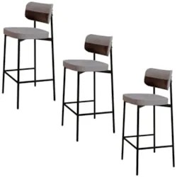 Banqueta Alta Bar Estofada Kit 3 Ella M25 Linho Cinza CL/Café - Mpozen