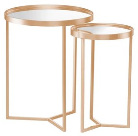 Mesa Lateral Chavelle Design Redondo Conjunto Tampo Bandeja com Espelho Estrutura Aço Carbono Pintura Epóxi