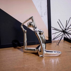 Escultura Yoga Prata Em Porcelana Pose Rei Pombo 22x20 Cm - D'Rossi