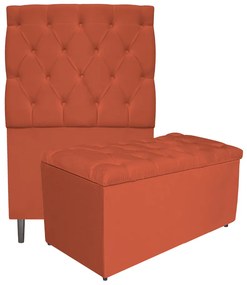 Kit Cabeceira e Calçadeira Liverpool 90 cm Solteiro Suede Terracota - ADJ Decor
