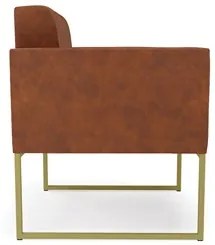 Sofá Namoradeira e 1 Poltrona Base Industrial Dourado Ana Sintético PU