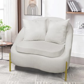 Poltrona Decorativa Orgânica Pé de Metal Dourado Zaya Bouclê C05 - D'Rossi - Off White