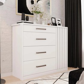 Cômoda Ripado Yana 136cm com 1 Porta 4 Gavetas Puxador Alumínio MDP Branco  G11 - Gran Belo