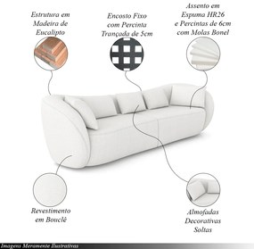 Sofá Bipartido Sala de Estar Diamond 292cm com Almofadas Soltas Bouclê Branco G52 - Gran Belo