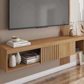 Painel TV 55 Pol 150cm Bancada Suspensa Ripado Luana C01 - D'Rossi - Fendi/Buriti