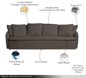 Sofá Living Sala de Estar Toscana 270cm 3 Lugares Veludo Luxo Marrom G92 - Gran Belo