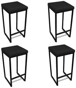 Banqueta Alta para Cozinha Industrial Kit 4 Nick Preto e Sintético D03 - D'Rossi - Preto