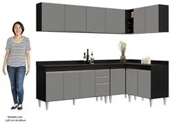 Armário de Cozinha Modulado de Canto 6 Peças CP32 Balcão com Tampo Pre
