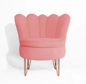 Poltrona Decorativa Dália com Puff Chloe Hairpin Legs Bronze Veludo Rosê