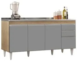 Balcão Gabinete com Pia Inox 160cm Arkansas Castanho/Cinza – Lumil
