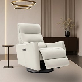 Poltrona do Papai Reclinável Elétrica Sala de Estar Plaza USB e USB-C Gira Balança Couro Off White G40 - Gran Belo
