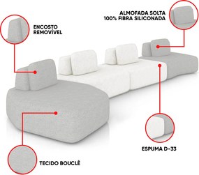 Sofá 4 Lugares Orgânico com Chaise e 3 Módulos Berlim Bouclê Cinza Claro/Off White K01 - D'Rossi