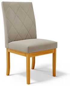 Cadeira de Sala de Jantar Estofada Gomes Madeira Maciça Suede Bege G78 - Gran Belo