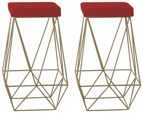 Kit 2 Banqueta Decorativa Kathy Base Gold Suede Vermelho G41 - Gran Belo