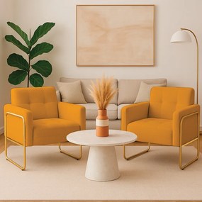 Poltrona Sala Industrial Alta Tubo Dourado kit 2 Elisa Bouclê D03 - D'Rossi - Mostarda