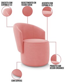 Sofá Namoradeira com Poltrona e Puff Orgânico Sala Malu Suede M11 - D'Rossi - Rose