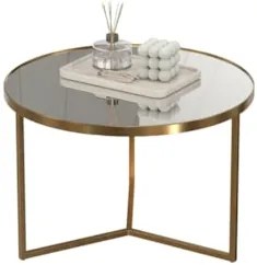 Mesa de Centro Redonda Alta Pé Metal Thor Espelho/Dourado E05 - Mpozen