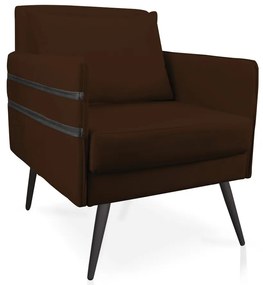 Poltrona Mari Suede com Tira Corano Preto Pés Palito de Ferro Preto D03 - D'Rossi - Marrom