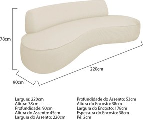 Sofá Curvo Sala de Estar Recepção Consultório Amsterdã 220cm Linho