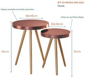 Kit 2 Mesas Decorativas Auxiliares Redondas Pés Palito Malaga Telha - Sheep Estofados - Terracota
