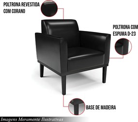 Poltrona Decorativa Isabella Pés Fixo em Madeira PU Preto Brilho G19 - Gran Belo