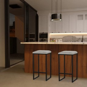 Kit 2 Banqueta Decorativa Billie Base Preta Veludo Cinza G41 - Gran Belo