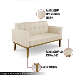 Poltrona Namoradeira Decorativa Karen Pés Fixo em Madeira Castanho PU Bege G19 - Gran Belo