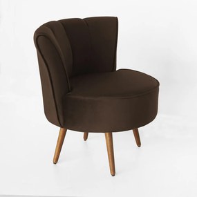 Poltrona Pérola Decorativa Pés Palito Veludo Marrom