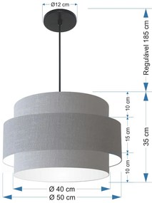 Lustre Pendente Cilíndrico Md-4384 Cúpula em Tecido Rustico Cinza Tam 50cm