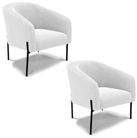 Poltrona Sala Decorativa Pé de Ferro Preto Kit 2 Stella Bouclê D03 - D'Rossi - Off White