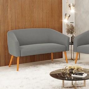 Namoradeira 02 Lugares Stella Suede Grafite Pés Palito Castanho - D'Rossi