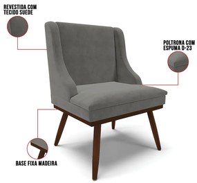 Cadeira de Jantar Liz Suede Base Fixa Madeira com Pés Palito Tabaco D03 - D'Rossi - Grafite