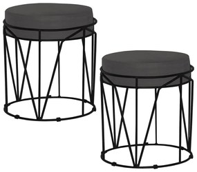 Kit 2 Puffs Decorativo Sala de Estar Base Preto Chloe Suede Cinza G41 - Gran Belo