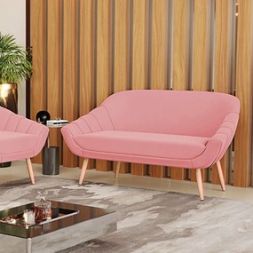Namoradeira 02 Lugares Giovana Suede Rosê Pés Palito Natural - D'Rossi