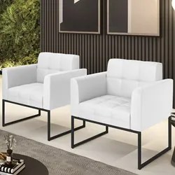 Poltrona Base Industrial Preto Kit 2 Ana Sintético Branco - Ibiza