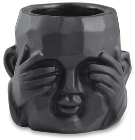 Kit 03 Cachepot Buda Sabedoria Preto em Cimento 7,5 cm - D'Rossi