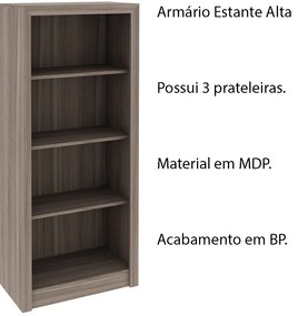 Armário Estante Alto para Escritório Home Office ME4137 MDP Carvalho G69 - Gran Belo