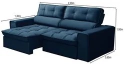 Sofá Retrátil Reclinável 3 Lugares 220cm Blanches F05 Veludo Azul - Mp