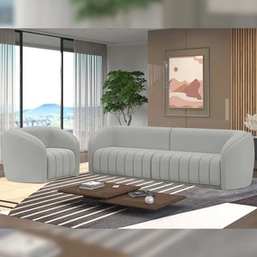 Conjunto Sala de Estar Sofá 292cm 4 Lugares e Poltrona Adam Veludo Cinza Claro G45 - Gran Belo