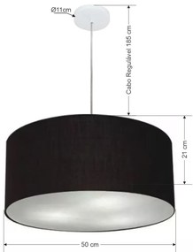 Lustre Pendente Cilíndrico Md-4049 Cúpula em Tecido 50x21cm Preto - Bivolt