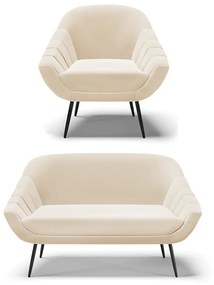Kit 01 Namoradeira 02 Lugares e 01 Poltrona Giovana Suede Bege Pés Palito de Ferro - D'Rossi