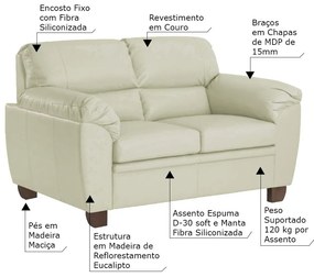 Sofá 2 Lugares Sala de Estar Pés em Madeira Nauru Couro Off White G43 - Gran Belo