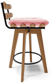 Kit 04 Banquetas Giratória Costela Suede Rosa Bebê Base Madeira MA70 - D'Rossi
