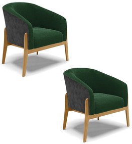 Poltrona Decorativa Base Madeira Kit 2 Stella PU Preto/Bouclê D03 - D'Rossi - Verde