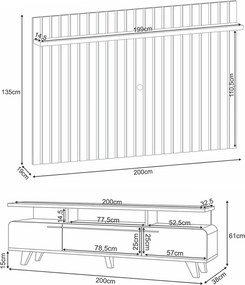Conjunto Decorativo Bancada Essenza e Painel Suspenso Link MDP/MDF Off White/Cinamomo G26 - HB Móveis