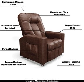 Poltrona do Papai Reclinável Sala de Cinema Pequim Manual PU Marrom G23 - Gran Belo